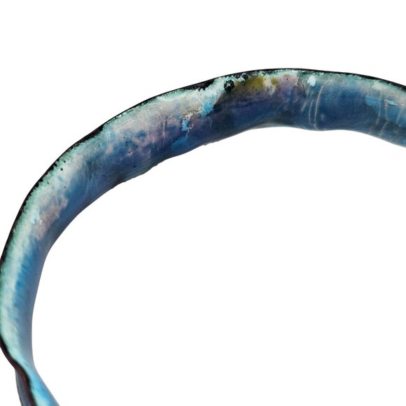 Handmade Enamel Copper Bangle Bracelet Boho Organic Blue Unique Artisan Jewelry - Picture 8 of 14